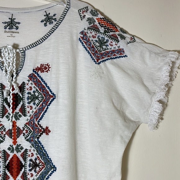 ✌🏻Ruff Hewn | Womens Short Sleeve Top 1X Embroidered Cotton Blend Boho Hippie - Picture 4 of 11